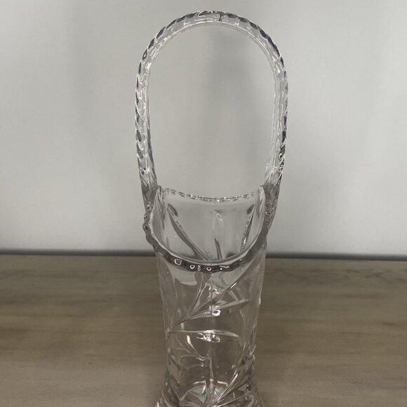 Vintage Boho Pressed Glass Floral Etched Basket with Handle - Picture 2 of 5